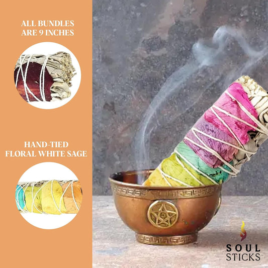 9 Inch Floral White Sage Smudge Stick 
